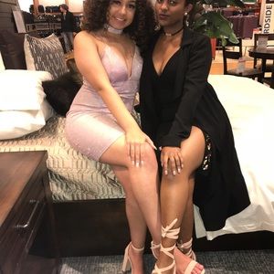 Fashion nova pink and gold sparkly midi dress